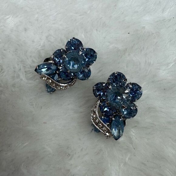 Vintage Eisenberg Womens Brooch Pin with Earrings Set Blue Stone Silver Tone - Picture 5 of 7